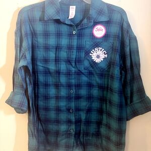Justice Blue-Green Plaid Button Down Shirt